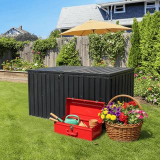 Large Outdoor Metal Storage Box, Heavy Duty Weatherproof Storage Chest for Garden, Patio, Backyard Tools & Equipment