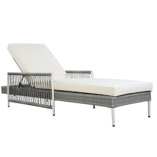 Outdoor PE Rattan Chaise Lounge, All-Weather Wicker Patio Lounge Chair with 6-Position Adjustable Backrest, Modern Sun Lounger for Poolside