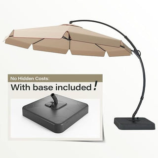 12-FT Luxury Curved Cantilever Umbrella With Base, 360° Rotatable,Suitable For Markets, Swimming Pools, Gardens, Backyards, And Patios