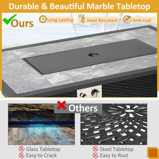 52 Inch Rattan Wicker Propane Fire Pit Table with Rain Cover and Lava Rock