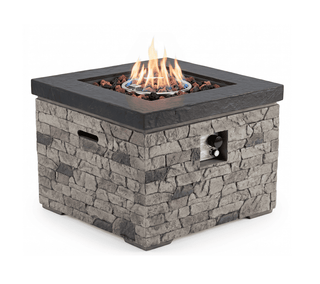 32-Inch 40,000 BTU Propane Fire Pit Table with Lightweight Concrete Finish, Lava Rocks & Cover