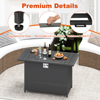 44.5 Inch Propane Fire Pit Table Rattan Gas 2-in-1 with Stainless Steel Burner