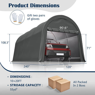 Heavy Duty Anti-Snow 10x20/12x20 FT Carport, Commercial Grade Steel Frame Portable Garage Canopy with Vented Waterproof Roof for Car/Boat/RV Storage