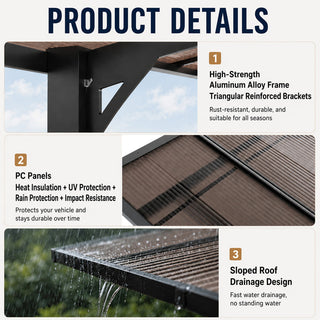 10x12 FT Galvanized Steel Carport with PC Roof, Outdoor Vehicle Shelter & Patio Shade for Backyard