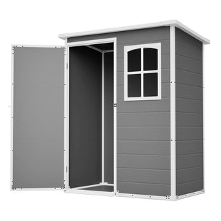 5x3 Ft Gray Resin Outdoor Storage Shed with Floor, Waterproof Lockable Design & Window, Compact Garden Tool Storage for Patio, Backyard & Outdoor Use