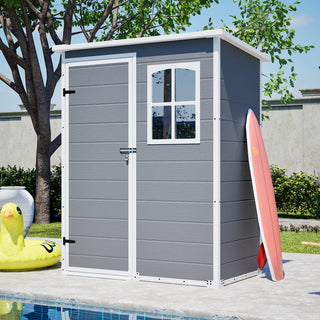 5x3 Ft Gray Resin Outdoor Storage Shed with Floor, Waterproof Lockable Design & Window, Compact Garden Tool Storage for Patio, Backyard & Outdoor Use