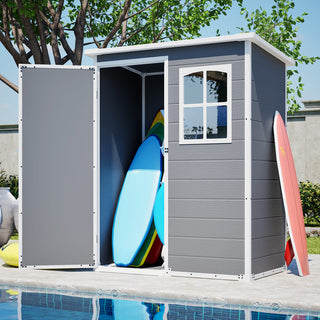 5x3 Ft Gray Resin Outdoor Storage Shed with Floor, Waterproof Lockable Design & Window, Compact Garden Tool Storage for Patio, Backyard & Outdoor Use