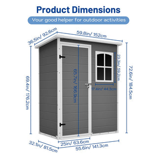 5x3 Ft Gray Resin Outdoor Storage Shed with Floor, Waterproof Lockable Design & Window, Compact Garden Tool Storage for Patio, Backyard & Outdoor Use