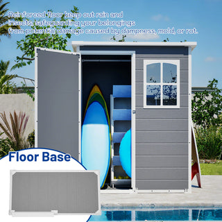5x3 Ft Gray Resin Outdoor Storage Shed with Floor, Waterproof Lockable Design & Window, Compact Garden Tool Storage for Patio, Backyard & Outdoor Use