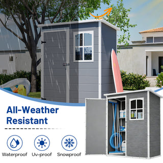 5x3 Ft Gray Resin Outdoor Storage Shed with Floor, Waterproof Lockable Design & Window, Compact Garden Tool Storage for Patio, Backyard & Outdoor Use