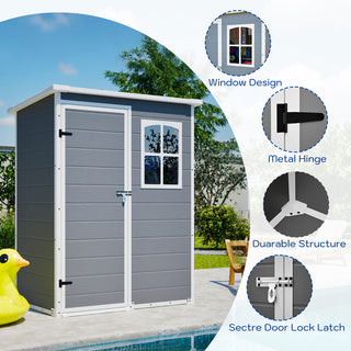 5x3 Ft Gray Resin Outdoor Storage Shed with Floor, Waterproof Lockable Design & Window, Compact Garden Tool Storage for Patio, Backyard & Outdoor Use