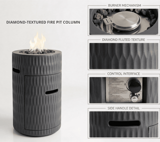 26-Inch Propane Fire Pit, 40,000 BTU Outdoor Gas Fire Pit with Hidden 20-Lb Tank Storage, Textured Concrete Fire Column, Lava Rocks & Waterproof Cover
