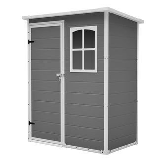5x3 Ft Gray Resin Outdoor Storage Shed with Floor, Waterproof Lockable Design & Window, Compact Garden Tool Storage for Patio, Backyard & Outdoor Use