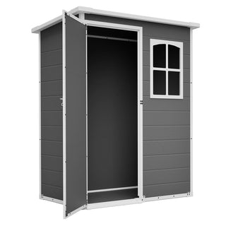 5x3 Ft Gray Resin Outdoor Storage Shed with Floor, Waterproof Lockable Design & Window, Compact Garden Tool Storage for Patio, Backyard & Outdoor Use