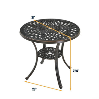 31" Round Cast Aluminum Outdoor Bistro Table with 1.9" Umbrella Hole, Antique Bronze Patio Table