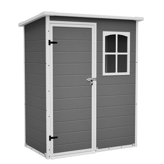 5x3 Ft Gray Resin Outdoor Storage Shed with Floor, Waterproof Lockable Design & Window, Compact Garden Tool Storage for Patio, Backyard & Outdoor Use