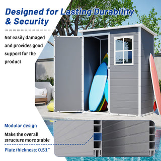 5x3 Ft Gray Resin Outdoor Storage Shed with Floor, Waterproof Lockable Design & Window, Compact Garden Tool Storage for Patio, Backyard & Outdoor Use