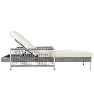Outdoor PE Rattan Chaise Lounge, All-Weather Wicker Patio Lounge Chair with 6-Position Adjustable Backrest, Modern Sun Lounger for Poolside