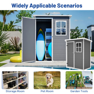 5x3 Ft Gray Resin Outdoor Storage Shed with Floor, Waterproof Lockable Design & Window, Compact Garden Tool Storage for Patio, Backyard & Outdoor Use