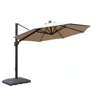 11ft Solar LED Market Umbrella with Base – Outdoor Round Patio Umbrella with Crank & Aluminum Pole