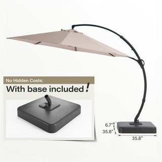 11 FT Luxury Curved Cantilever Umbrella, Heavy-Duty Side-Post Umbrella With Base, And 360° Rotation