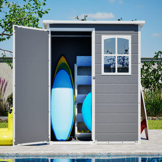 5x3 Ft Gray Resin Outdoor Storage Shed with Floor, Waterproof Lockable Design & Window, Compact Garden Tool Storage for Patio, Backyard & Outdoor Use