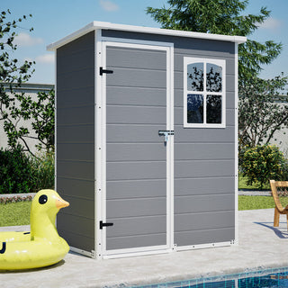 5x3 Ft Gray Resin Outdoor Storage Shed with Floor, Waterproof Lockable Design & Window, Compact Garden Tool Storage for Patio, Backyard & Outdoor Use