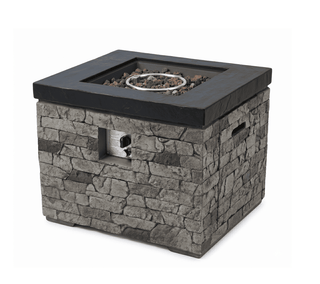 32-Inch 40,000 BTU Propane Fire Pit Table with Lightweight Concrete Finish, Lava Rocks & Cover