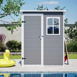5x3 Ft Gray Resin Outdoor Storage Shed with Floor, Waterproof Lockable Design & Window, Compact Garden Tool Storage for Patio, Backyard & Outdoor Use