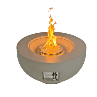 Outdoor Round Propane Fire Pit Table 28-inch,40,000 BTU Fire Pit Bowl,Light Concrete Propane Fire Pit with Free Lava Rocks,Rain Cover and Burner Lid,for Outside Patio,Garden,Deck,Light Gray