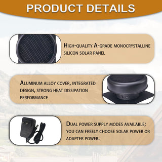12-Inch Flush-Mount Round Solar Roof Vent Fan, 30W Dual-Power Attic Exhaust Fan with 1200 CFM, 3-Speed Remote & 25°C Auto Start
