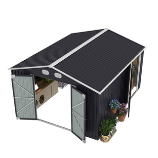 10x12 FT Outdoor Metal Storage Shed, Large Garden Shed with Sturdy Frame & Lockable Door, Weather-Resistant Tool Storage Shed for Backyard, Dark Gray/Brown