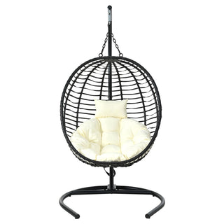Single Folding Wicker Hanging Egg Chair with Stand, Indoor Outdoor Swing Hammock Chair, Adjustable Anti-Slip Feet for Balcony Bedroom Patio
