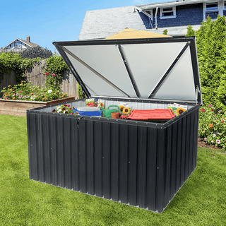 Large Outdoor Metal Storage Box, Heavy Duty Weatherproof Storage Chest for Garden, Patio, Backyard Tools & Equipment