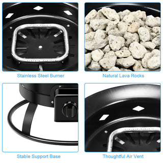 58,000BTU Firebowl Outdoor Portable Propane Gas Fire Pit with Cover and Carry Kit