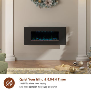 42/50/60/72 Inch Wall-Mounted Black Electric Fireplace Insert-5120 BTU with 2-Speaker Stereo Sound