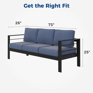 Patio Sofa Aluminum Outdoor Sofa with 3 Seats, All-Weather Metal Outdoor Couch with 5" Thick and Soft Cushion-Light Gray/Blue