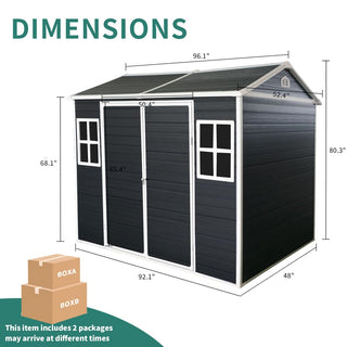 8x4 FT Outdoor Resin Storage Shed with Floor, 2 Windows & Lockable Door for Garden Tools, Bikes & Trash Cans