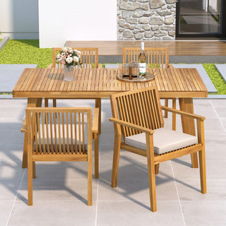 5 - Piece / 7 - Piece Patio Furniture Set Acacia Wood Table and 4 Heavy-Duty Cushioned Chairs, Natural
