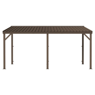 Wall-Mounted Hardtop Lean-to Gazebo with Gutters – Galvanized Steel Roof Outdoor Pergola Canopy