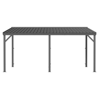 Wall-Mounted Hardtop Lean-to Gazebo with Gutters – Galvanized Steel Roof Outdoor Pergola Canopy