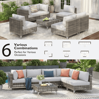 7-Piece Wicker Patio Conversation Set with Thick Cushions & Coffee Table | Outdoor Sectional Sofa for Backyard & Porch