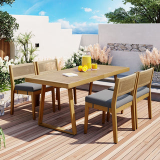 Outdoor Acacia Wood Dining Set – Patio Table & Chairs with Thick Cushions for Balcony, Garden & Backyard