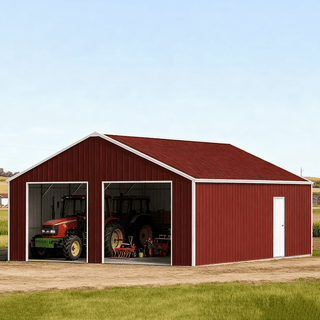 22ft x 23ft Double Garage Steel Barn Shed – Heavy-Duty Red-Brown Metal Storage Garage