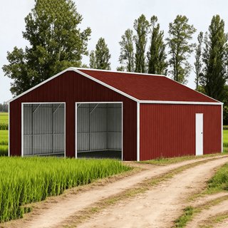 22ft x 23ft Double Garage Steel Barn Shed – Heavy-Duty Red-Brown Metal Storage Garage