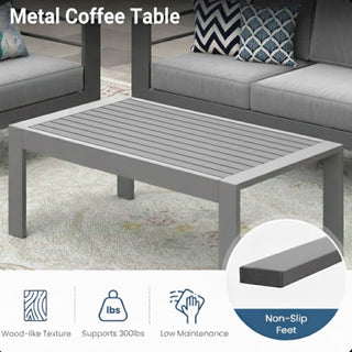 2 Pieces Outdoor Patio Set, All-Weather 75” 3-Seat Metal Patio Sofa Couch with Thick Cushions,  Frame and 43” Coffee Table