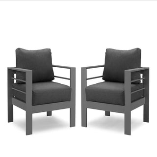 2-Pack 28" All-Weather Aluminum Patio Armchairs with Thick Blue Cushions