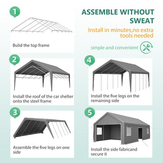 13x26 FT Heavy Duty Carport Canopy with 2 Roll-Up Doors, Side Door, Removable End Walls & Windows – Portable Garage Shelter for Outdoor Storage