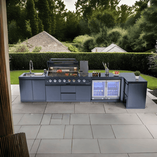 62-Inch 6-Burner Outdoor Kitchen Island Grill 96000 BTU | Stainless Steel BBQ Grill with Wine Cooler, Rotisserie, Granite Countertop & Storage Cabinets