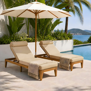 Outdoor Wood Chaise Lounge Chair, Adjustable Patio Recliner with Multi-Position Backrest, Sun Lounger for Poolside, Deck & Garden